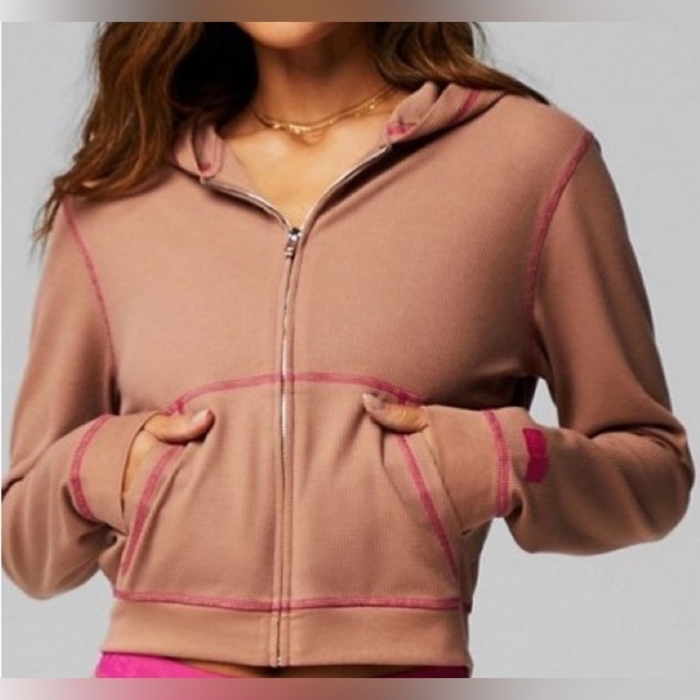Fabletics Womens Zip Up Waffle Hoodie Teddy Fuchsia Pink XS 0493